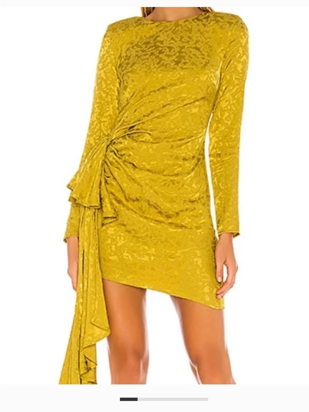 Lovers + Friends Mustard Yellow Velvet Ruched Mini Dress